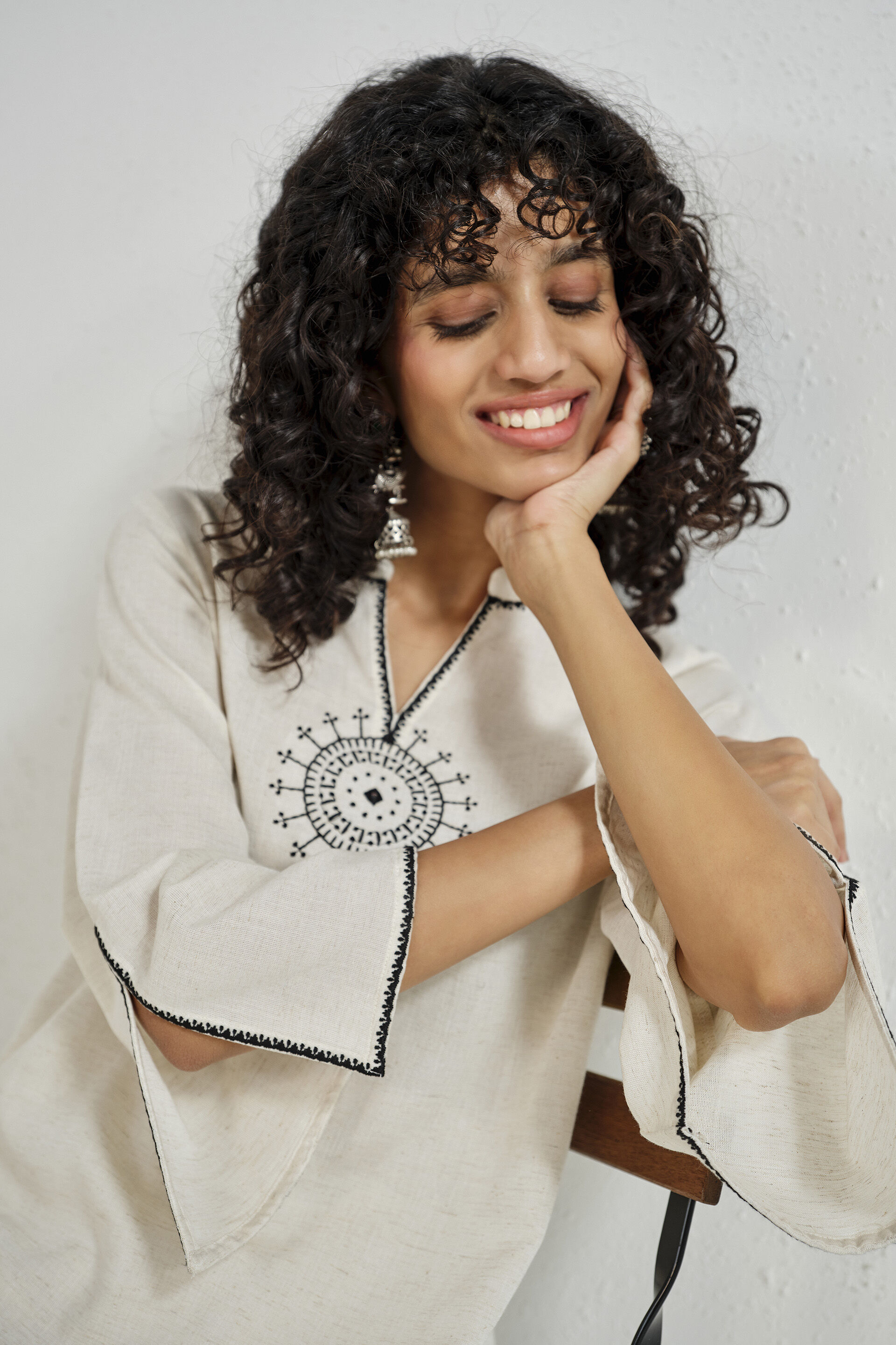 Neutral Charm Embroidered Co-ord Set, Natural, image 2